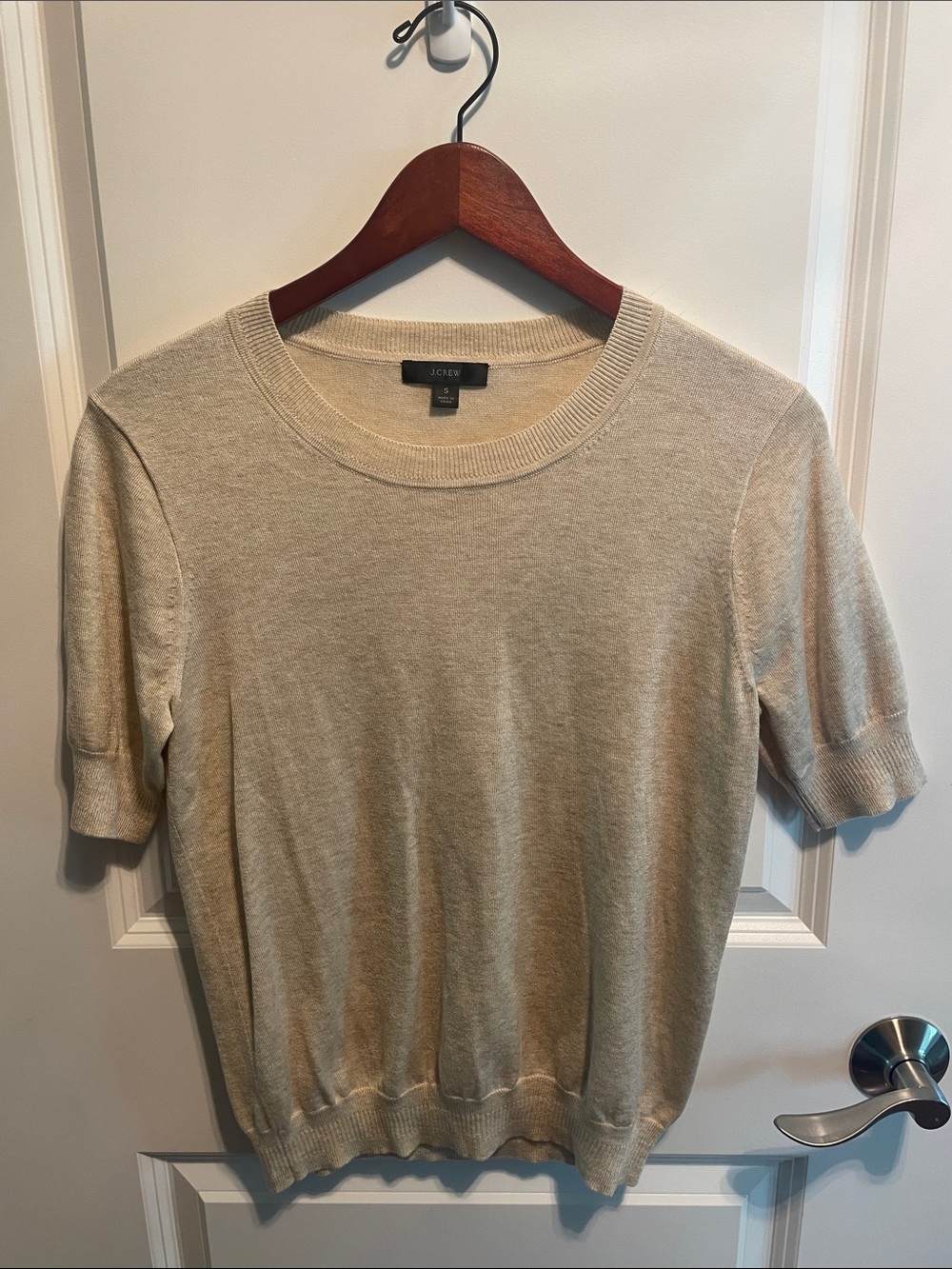 J. Crew Short Sleeve Crewneck Sweater in Light Beige